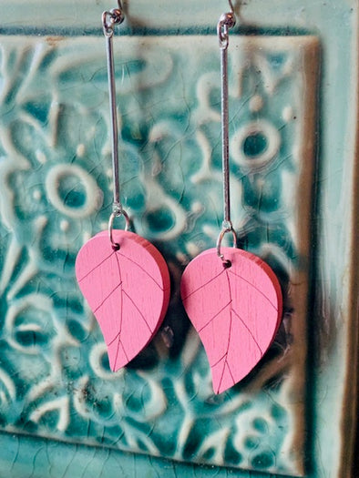 Wooden Pink Leaf Dangles