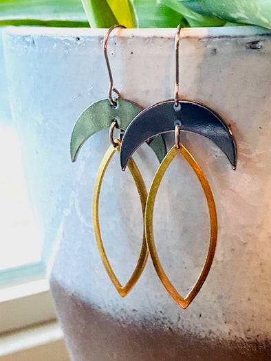 Silver & Gold Crescent Earrings