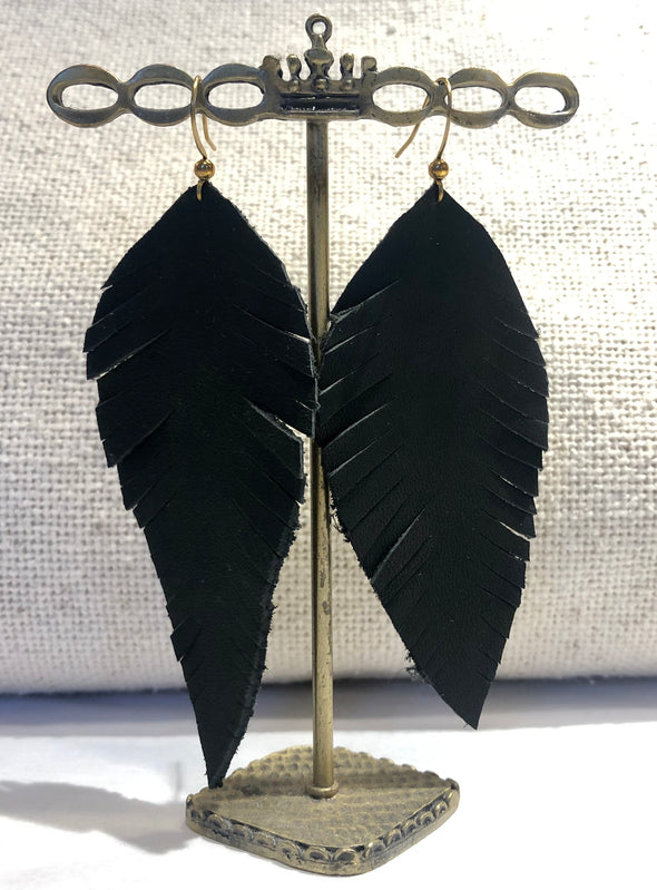 Recycled Leather Feather Earrings
